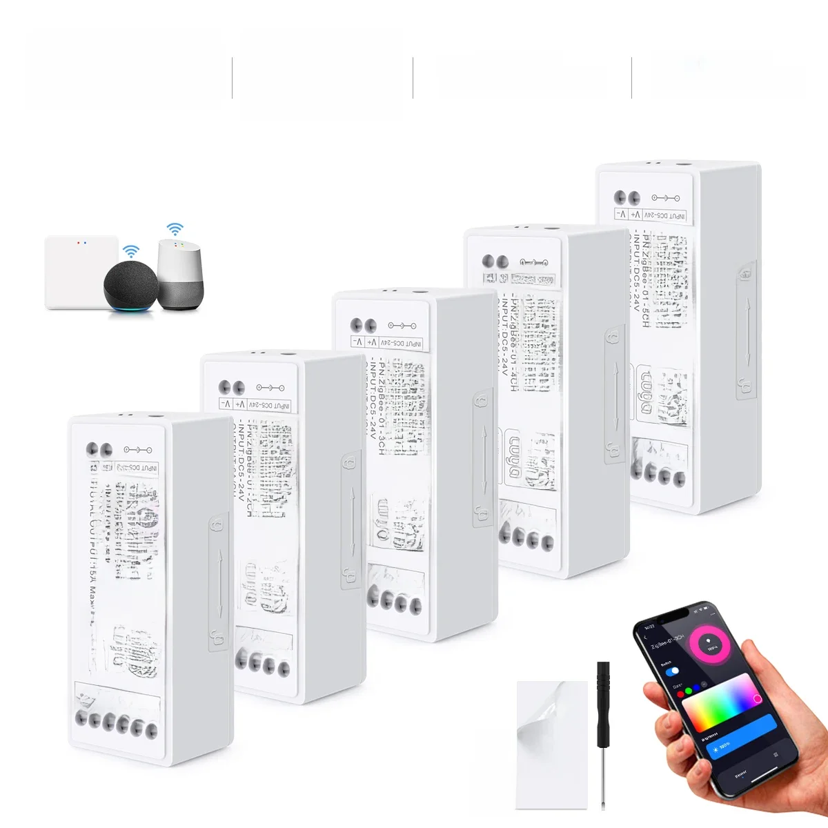 Variateur LED intelligent Zigbee 3.0, commande vocale à intensité variable, pour bande LED monochrome, CCT, RGB, RGBW, RGBCCT, 5V-24V, fonctionne avec Tuya