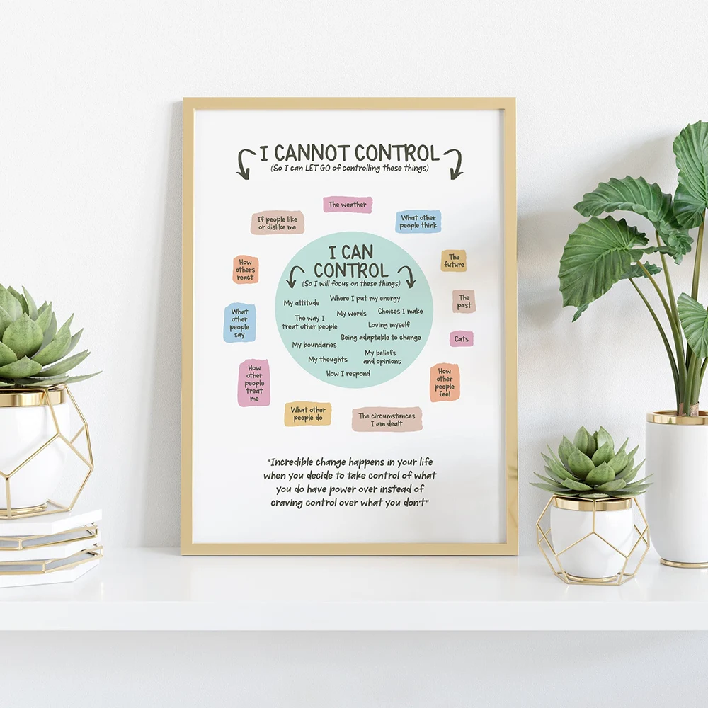 What I Can and Cannot Control Poster Mental Health Calming Down Print Wall Art Canvas Painting Counselor Therapist Office Decor