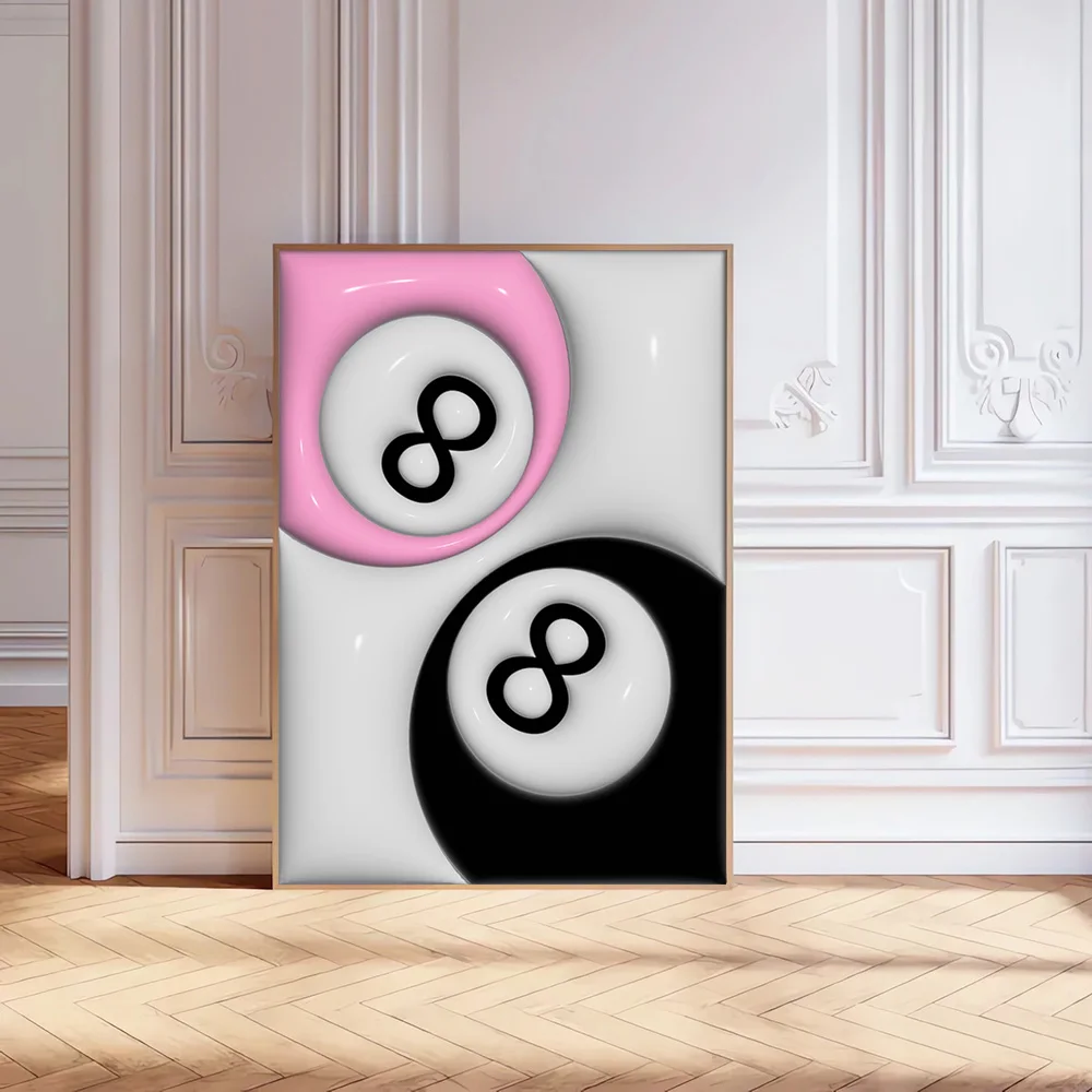 1pc Number 8 Pool Ball Preppy Art Trendy Poster Y2K Retro Aesthetic Canvas Painting Print Funky Wall Picture Gift for Couples