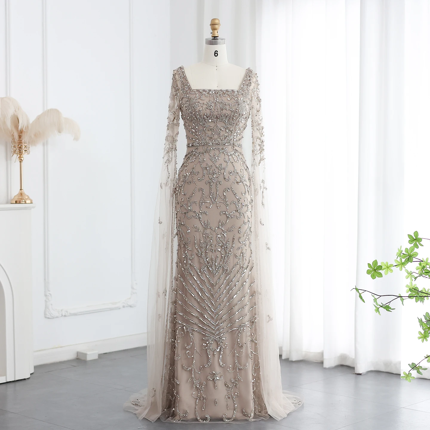 Sharon Said 2026 Luxuriöses Arabisches Türkisfarbenes Abendkleid mit Cape-Ärmeln, Quadratischem Ausschnitt, Arabian Nights Ballkleid SS469 Maßanfertigung – Detail 20