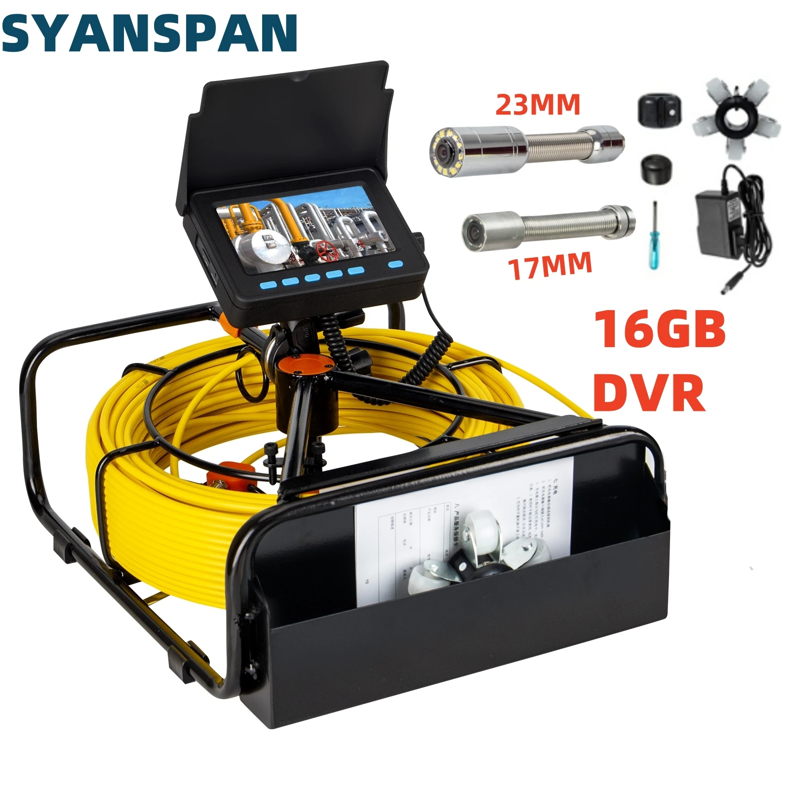 Kamera inspekcyjna do rur kanalizacyjnych DVR 16GB nagrywanie wideo, SYANSPAN spustowy endoskop przemysłowy wodoodporna bateria 8500MHA 20/30/50M