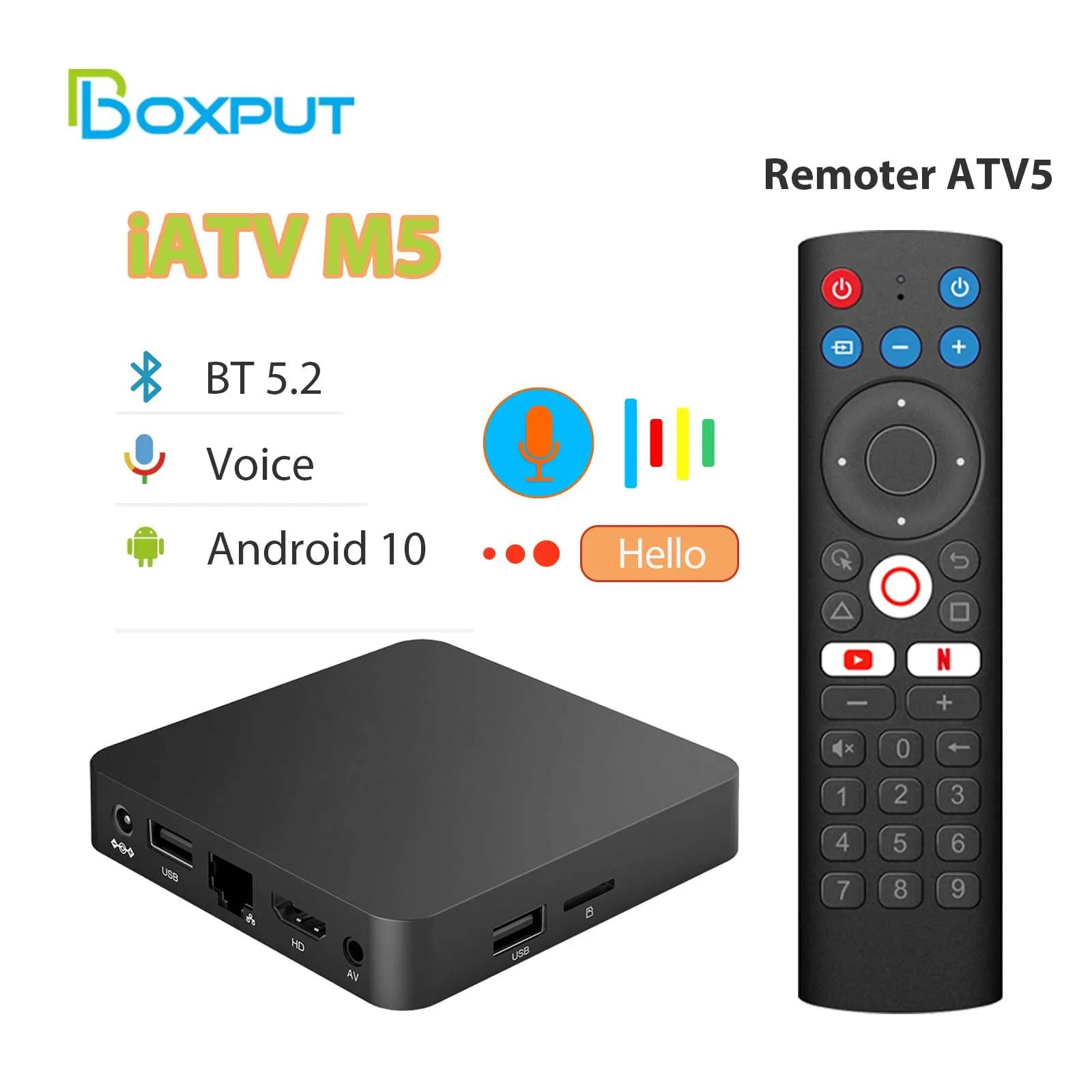 BOXPUT Smart 4K Android 10 iATV M5 TV BOX Allwinner H313 Quad Core 2.4G/5G Wifi BT5.2 16GB 4K HD Video Media Player Set Top Box