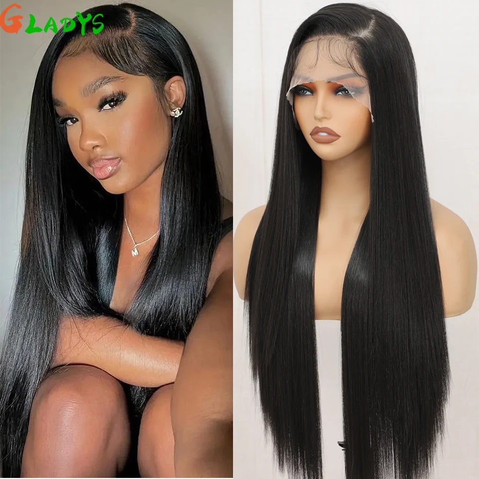 

13x4 Lace Front Synthetic Hair Wig Dark Brown High Temperature Fiber Wigs 30 Inch Straight Heat Resistant Cosplay Wig For Women