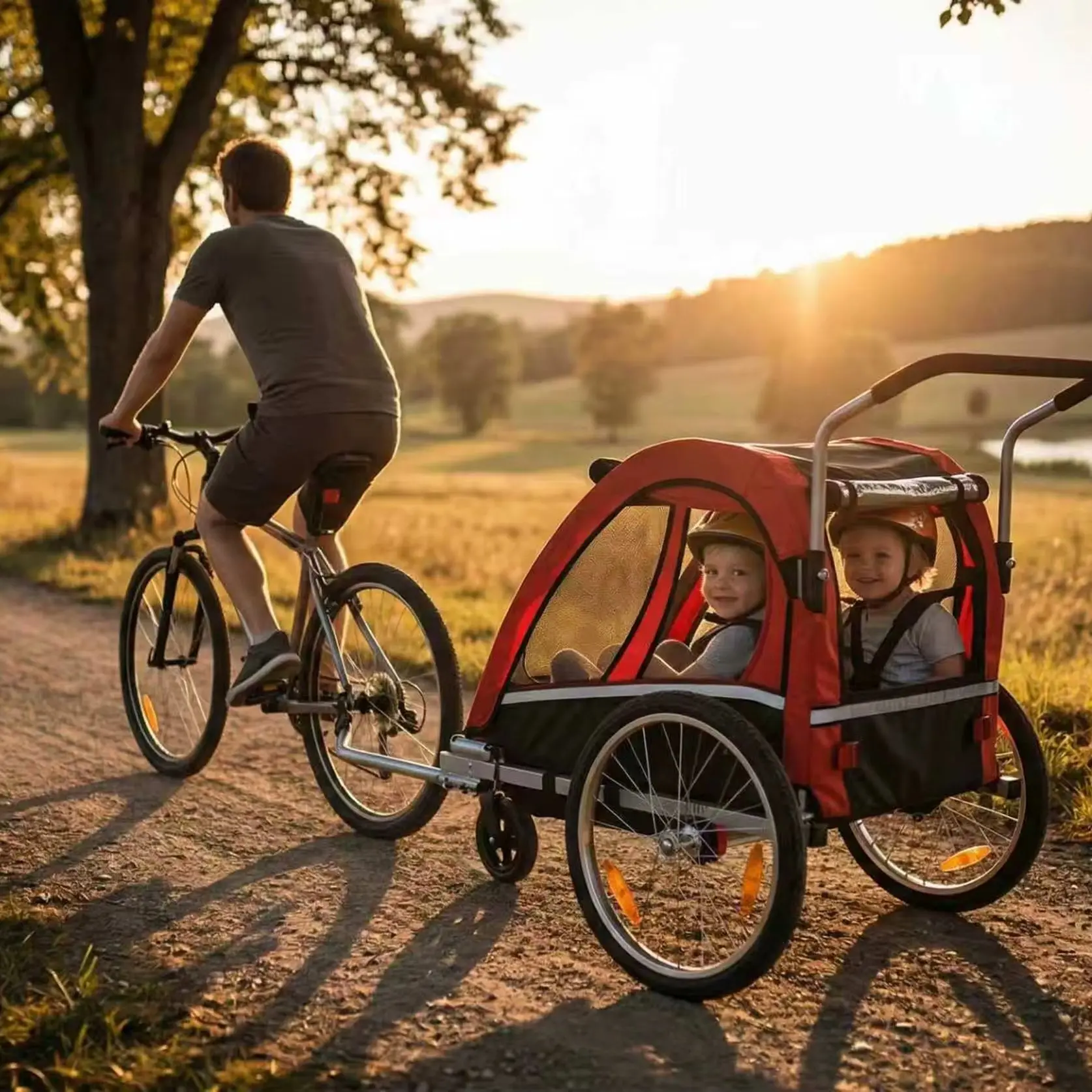 Stock UE Rimorchio Pieghevole per Bicicletta BT511 con Ammortizzatore, Pneumatici Traspiranti e Sicuri e Spazio di Stoccaggio, Carrello Passeggino per Animali Domestici da Esterno