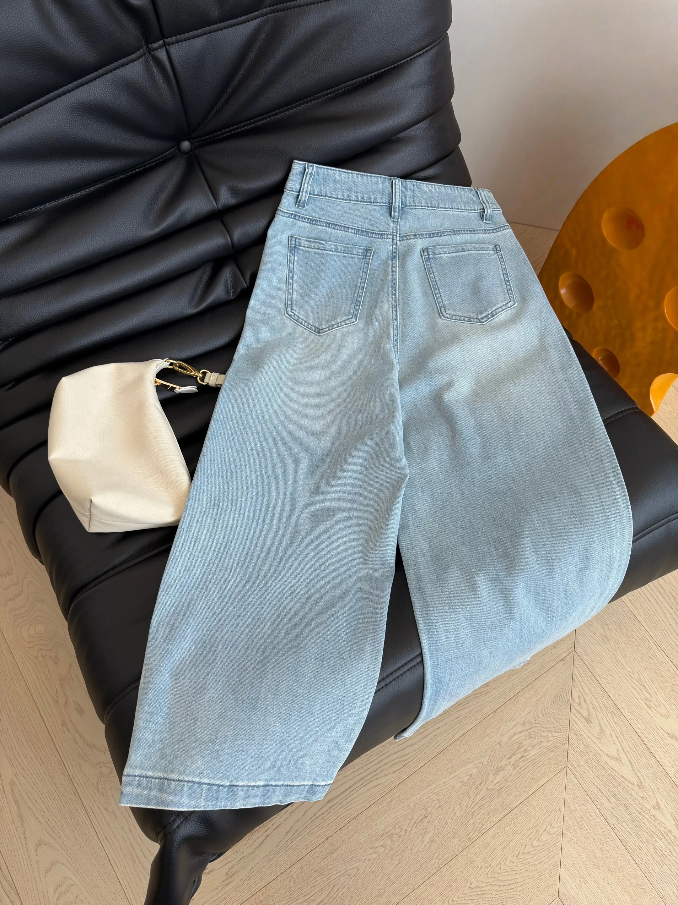

2026 New Design Embroidered Beaded Denim High-Waisted Loose-Fitting Slimming Flowing Straight Floor-Length Pants For Women
