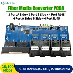 10/100Mbps Single Mode Fiber Switch 4F4E Fiber Port 20KM SC Optical Media Converter PCBA Fast Ethernet Simplex/Duplex