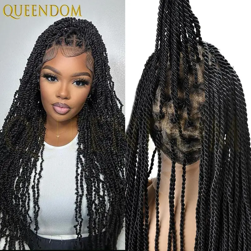 

36" Full Lace Front Wig for Black Women Synthetic Senegalese Twist Braided Wig Knotless Box Faux Locs Lace Wig Natural Hairline