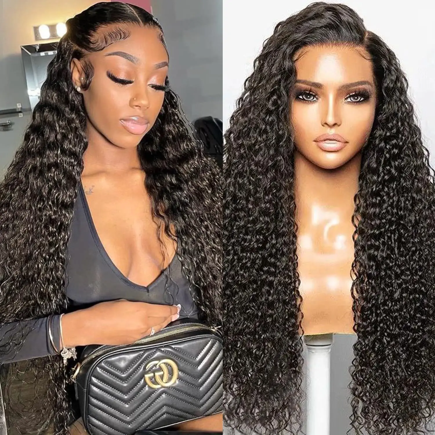 

Curly Lace Front Wig Human Hair Pre Plucked 180% Density HD 4X4 Lace Frontal Wig Human Hair for Women with Baby Hair Brazilian