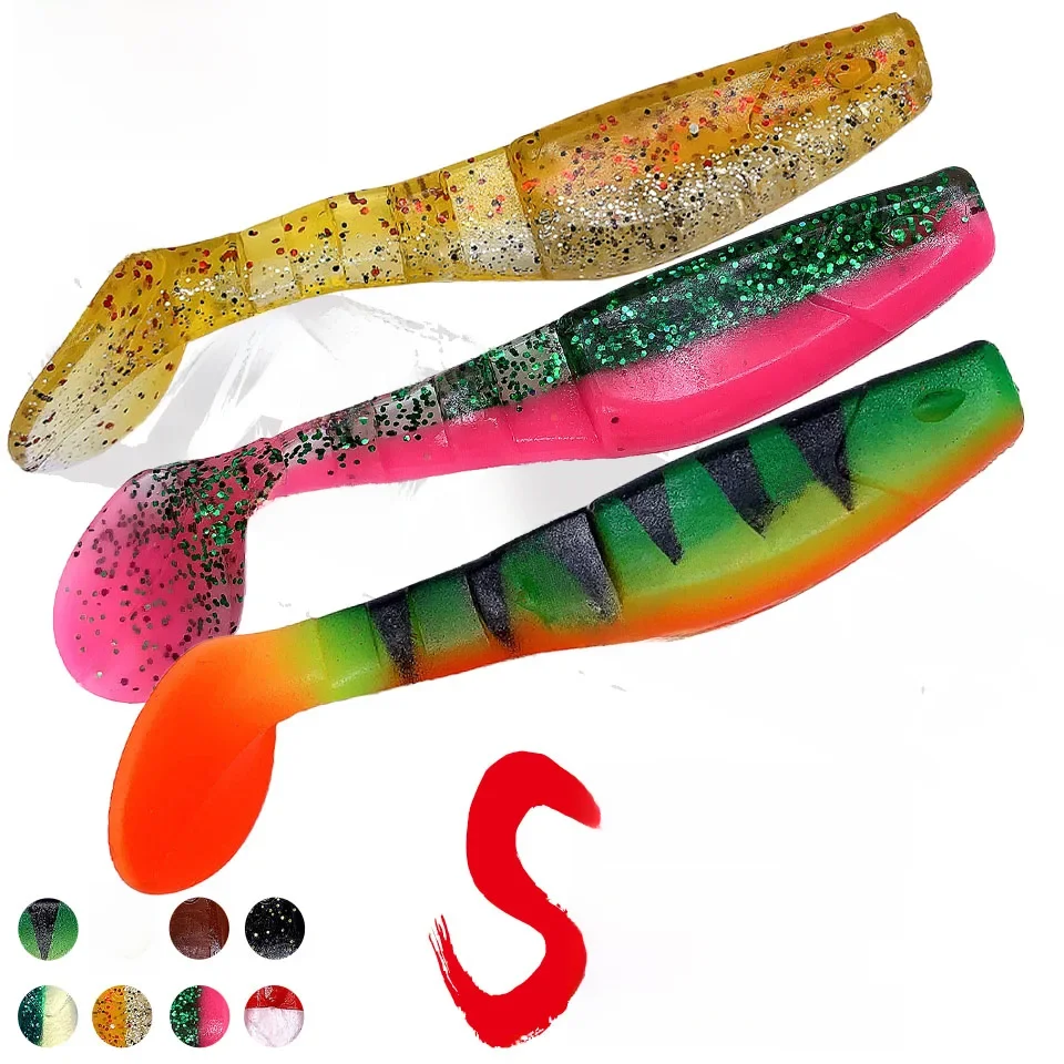 WALK FISH 3 pièces 10 cm/10.3g T queue Leurres souples pêche appâts souples artificiels Silicone Leurre Double couleur Shad Wobblers pour bar