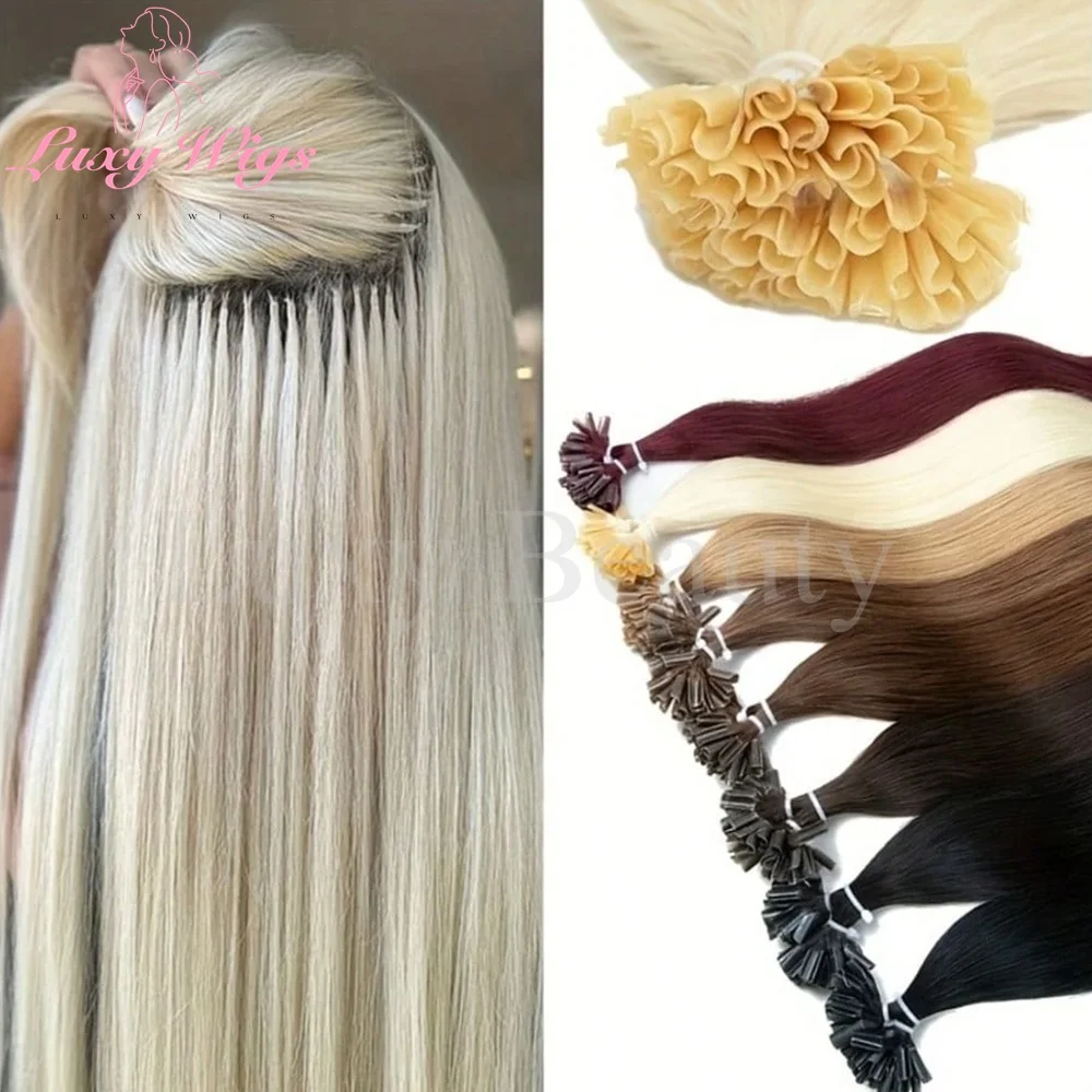 Blonde U Tip Nail Tip Hair Extensions Human Hair Keratin Tip Hot Fusion Human Hair Extensions Black Brown Pre Bonded Hair 50pcs