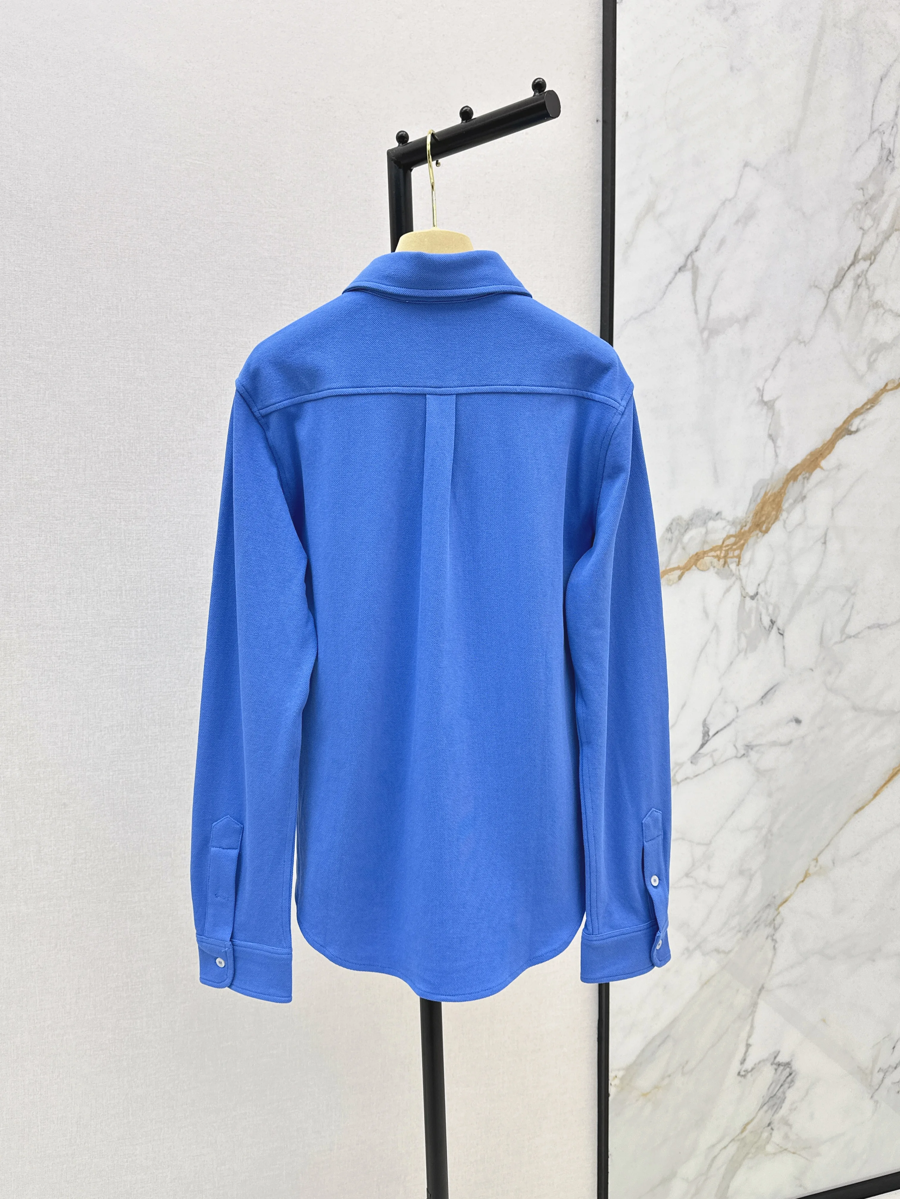 

2025 New Collar Long Sleeve Polo Shirt Beaded Cotton Material Moisture Absorbing and Breathable Fully Open Button Treatment W196
