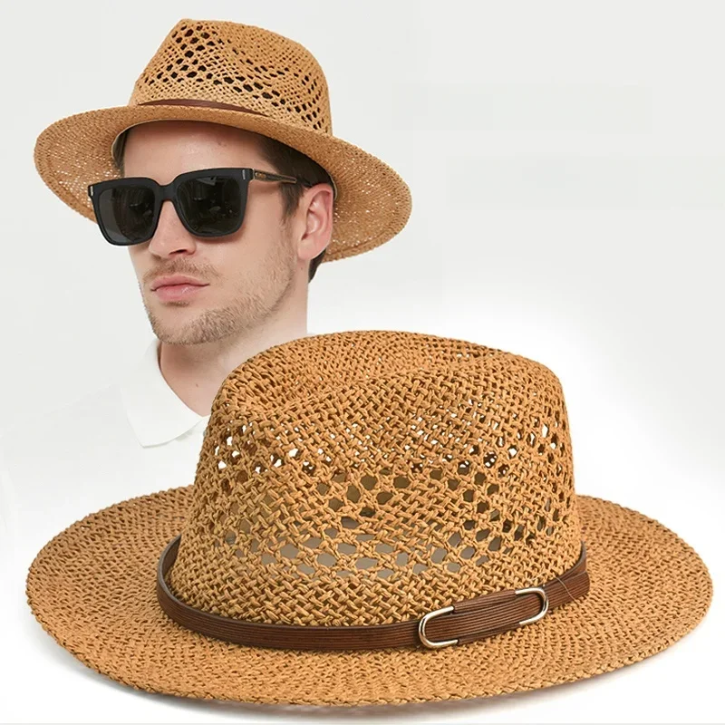 Projektant Fedora Kapelusz Szerokie rondo Kapelusz męski Słomkowy kapelusz plażowy Wykwintny splot siatki Wydrążony Oddychający Cool Women Letni kapelusz rekreacyjny — zdjęcie 2