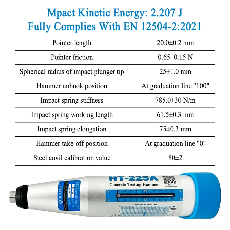 HT‑225A `Concrete Rebound Hammer Schmidt Hammer Portable Concrete Strength Tester for Concrete Compressive Strength Detection`