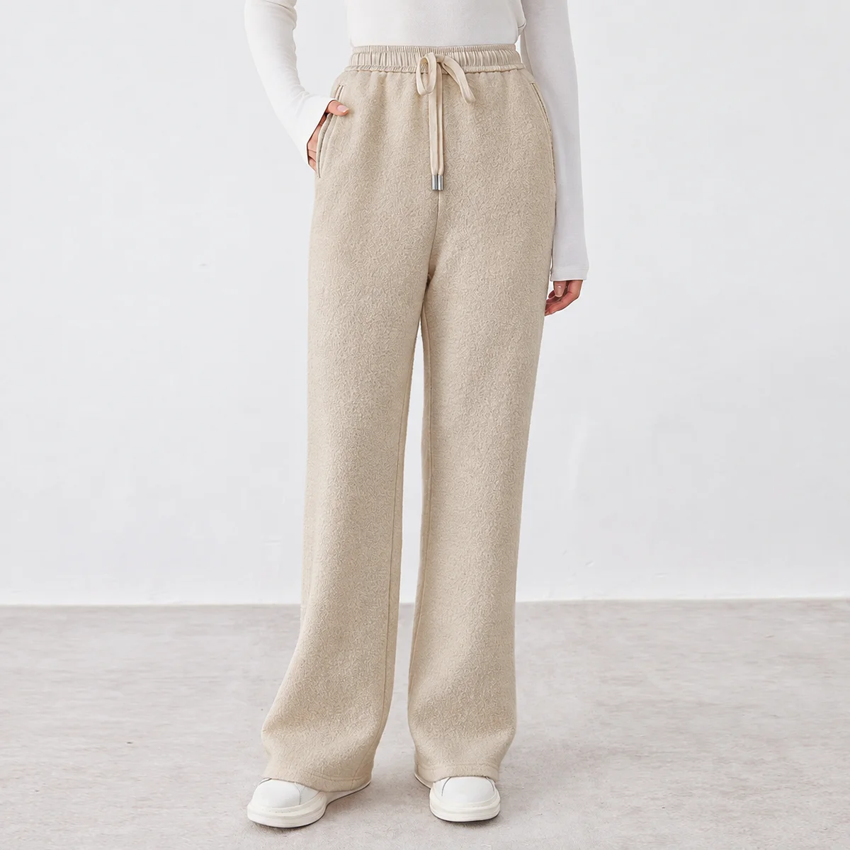 K2732W 100% merino wool knit pants high quality luxury women's clothing autumn winter casual elastic waist trousers
