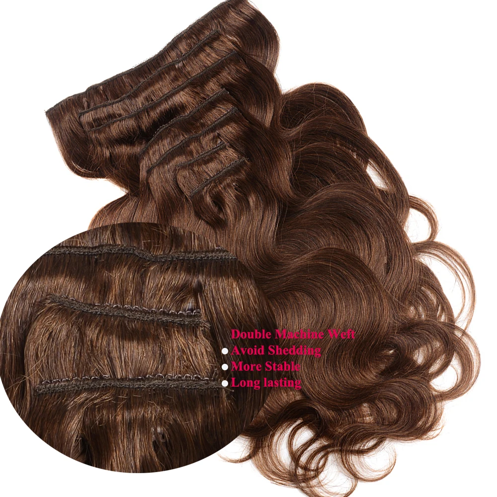 Chocolate Brown Body Wave European Human Hair Clip in Extensions Volumes Series Natural Hair Clip in Hair Extension Wavy On Sale