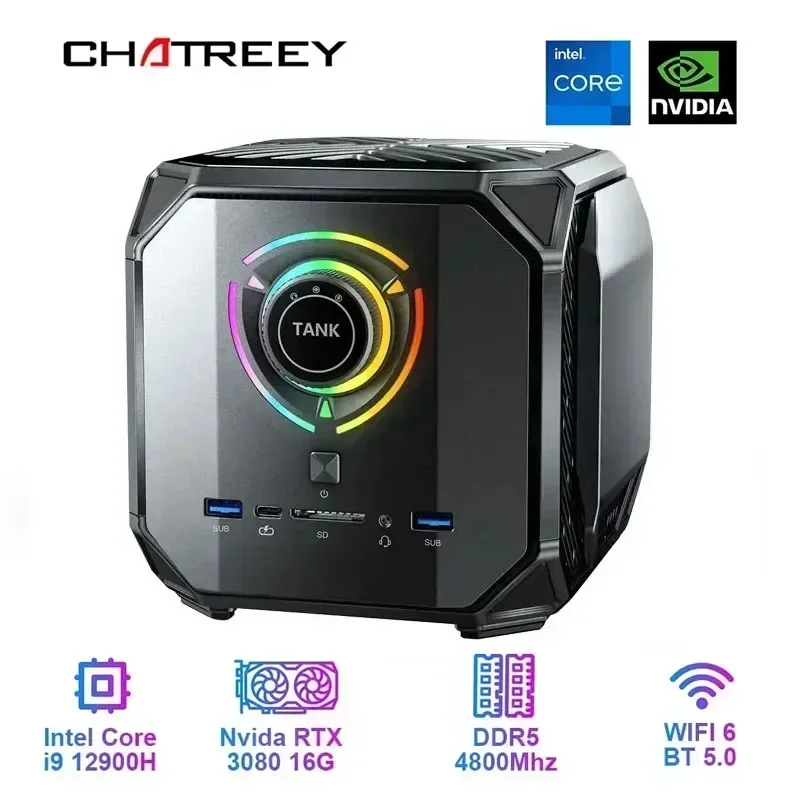 Chatreey 탱크 미니 PC 인텔 코어 i9 12900H i7 12700H, 엔비디아 3080 16G 게이밍 데스크탑 컴퓨터, PCIE 4.0 와이파이 6 BT5.0 