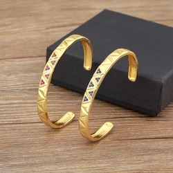 Nidin New Trendy Copper Micro Inlaid Shine Zircon Charm Open Adjustable Bangle 5 Colors For Women Birthday Party Jewelry Gifts