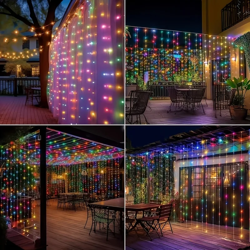 Solar Curtain Lights Fairy String Lights Solar Powered 2Pack 200/400/600LED 8 Adjustable Strands for Outdoor Christmas Decor