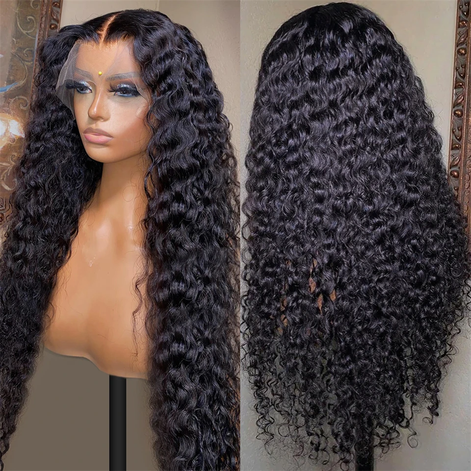 30 Inch Transparent Water Wave Lace Frontal Human Hair Wig Brazilian T Part Wig Curly Human Hair Wigs For Women 4x4 Closure Wigs