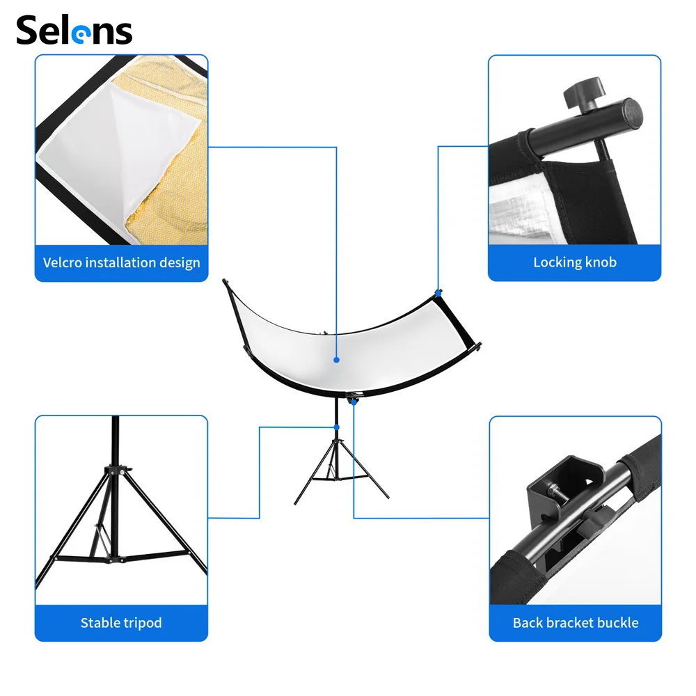 Selens U-Type Reflector W/ Tripod Collapsible Photography Light Reflective Screen For Photo Studio Kits Photography Accessories