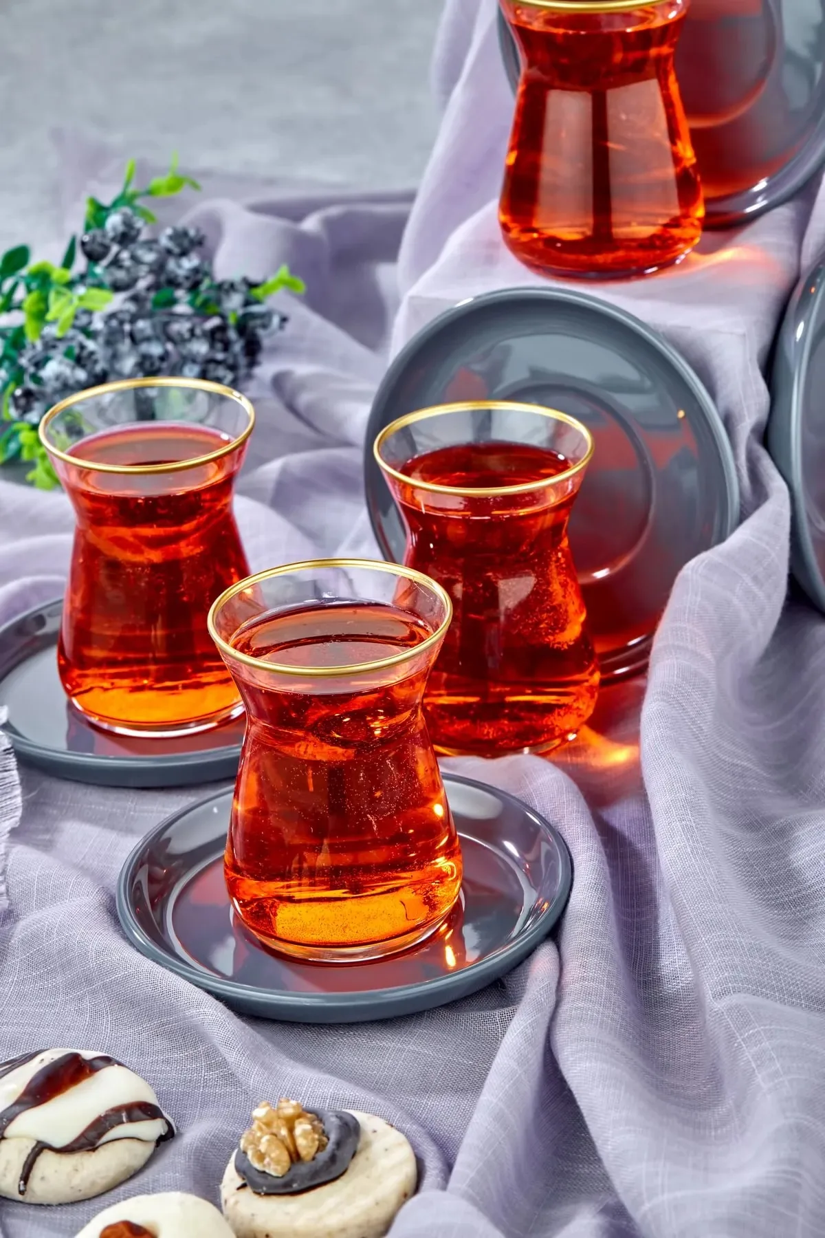 Decorative 12 Piece Turkish Tea Glass Set Gold Gilded Decorated Glass Tea Glass Set Gift Set Kitchen Accessories