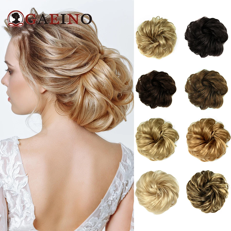 Moño elástico con cordón para el cabello para mujer, Scrunchies elásticos rizados desordenados, moños, Updo Donut, piezas para el cabello, marrón oscuro