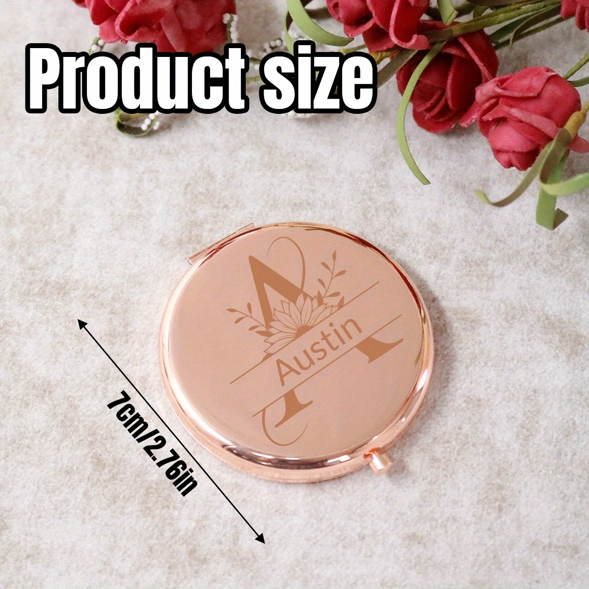 Custom Letter & Name Folding Pocket Mirror, Stainless Steel Mini Makeup Mirror, Exquisite Gift for Wedding, Valentine’s Day