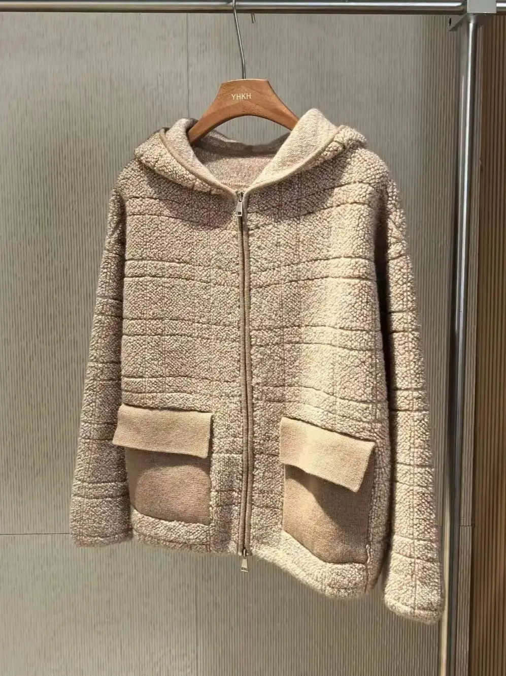 

Autumn-winter luxurious wool-cashmere hooded cardigan