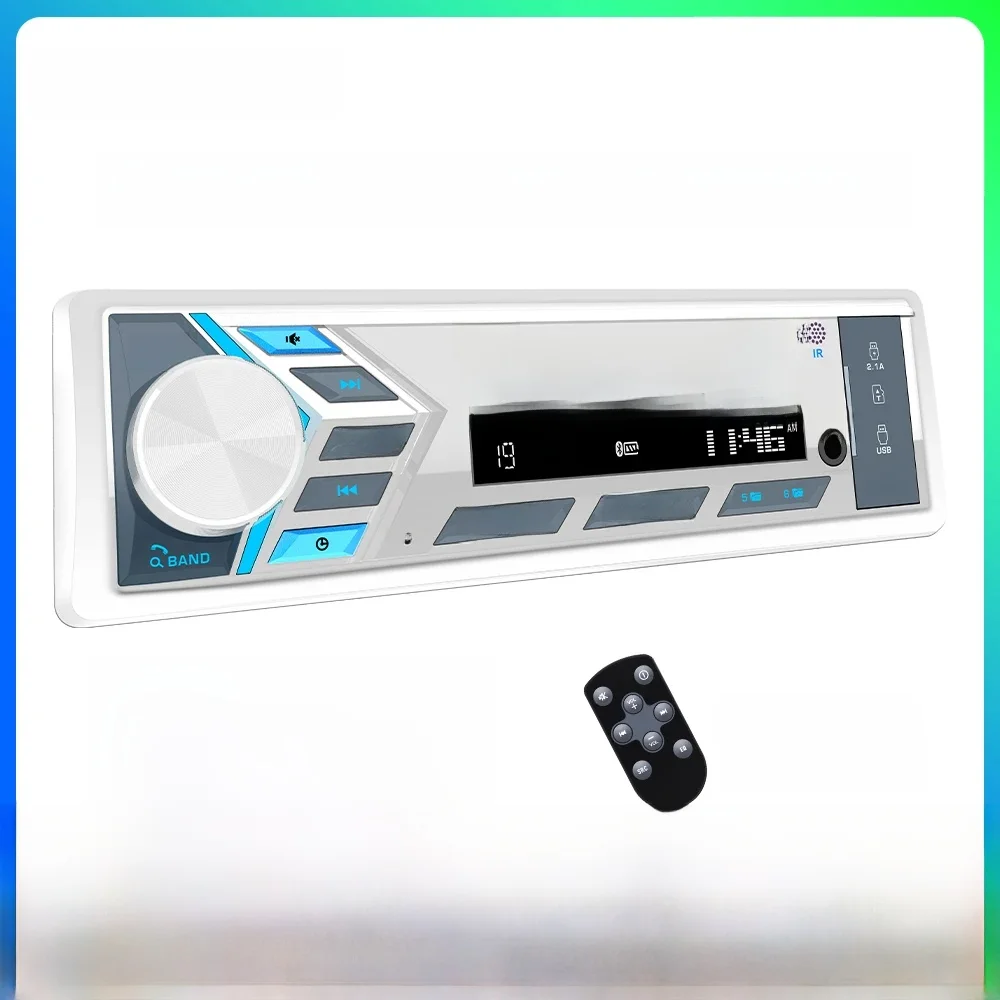 AKAMATE 1Din Radio do łodzi dla RV ATV UTV SPA RZR Marine Media Stereo Player Bluetooth AUX USB z pilotem zdalnego sterowania Radio FM AM — 2