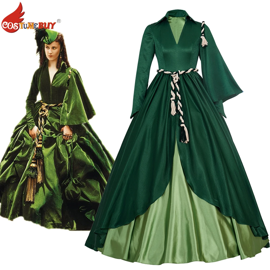 

CostumeBuy Gone With The Wind Scarlett O'Hara Cosplay Costume Vivien Leigh Movie Costumes Green Dress 19 Century Women Ball Gown