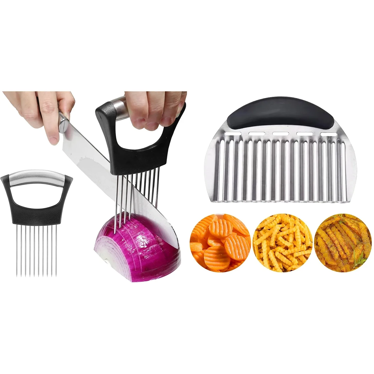 Vegetable Chopper,Vegetable Slicer & Crinkle Cutter, French Fry Cutter, Onion Holder For Slicing, Lemon Slicer Onion Cutter