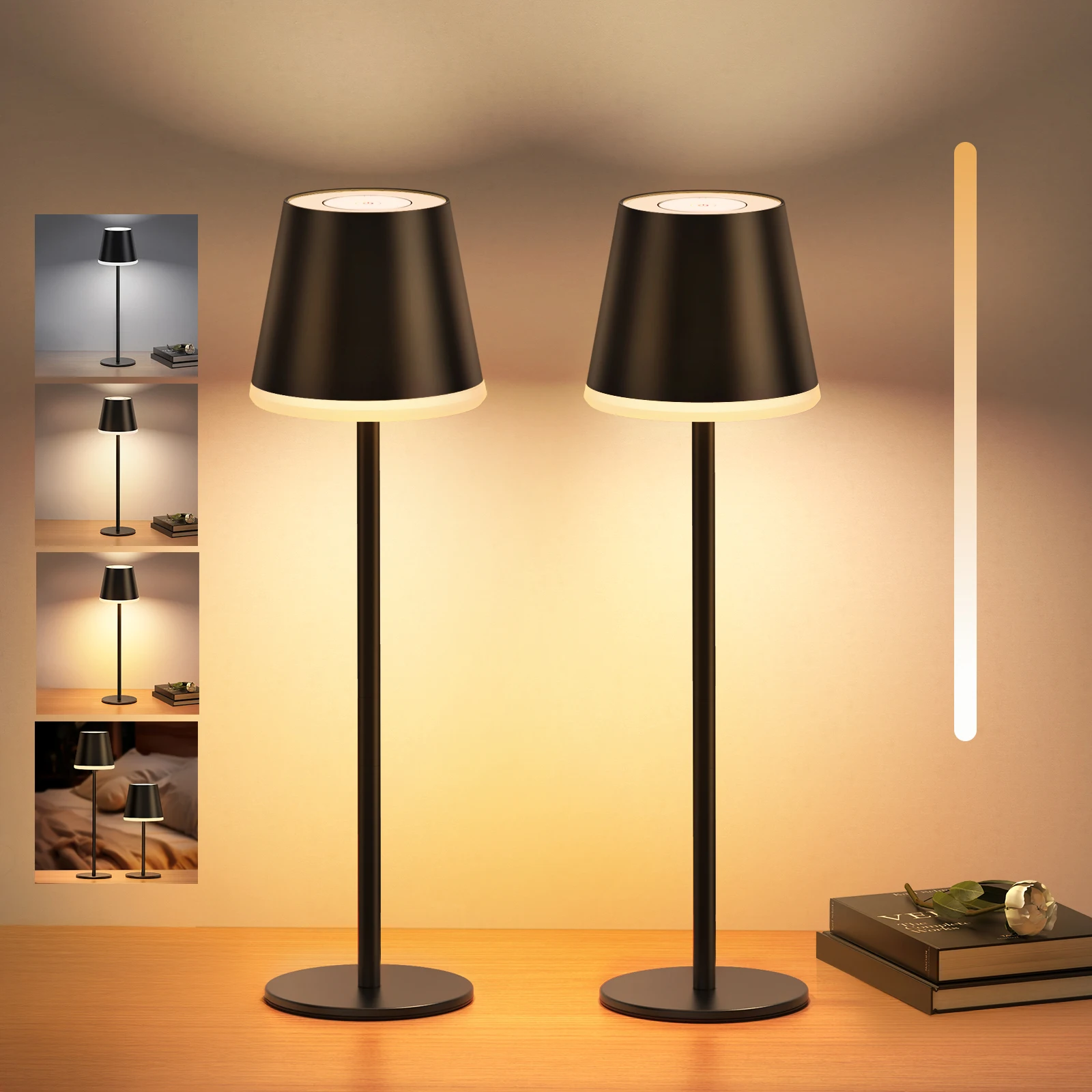 Draadloze tafellamp, draagbare oplaadbare LED-lamp met 5200 mAh batterij, aanraakbediening, dimbaar, 3 kleurstanden, waterdichte draadloze tafellamp IP54 voor restaurant, patio, tuin, slaapkamer.