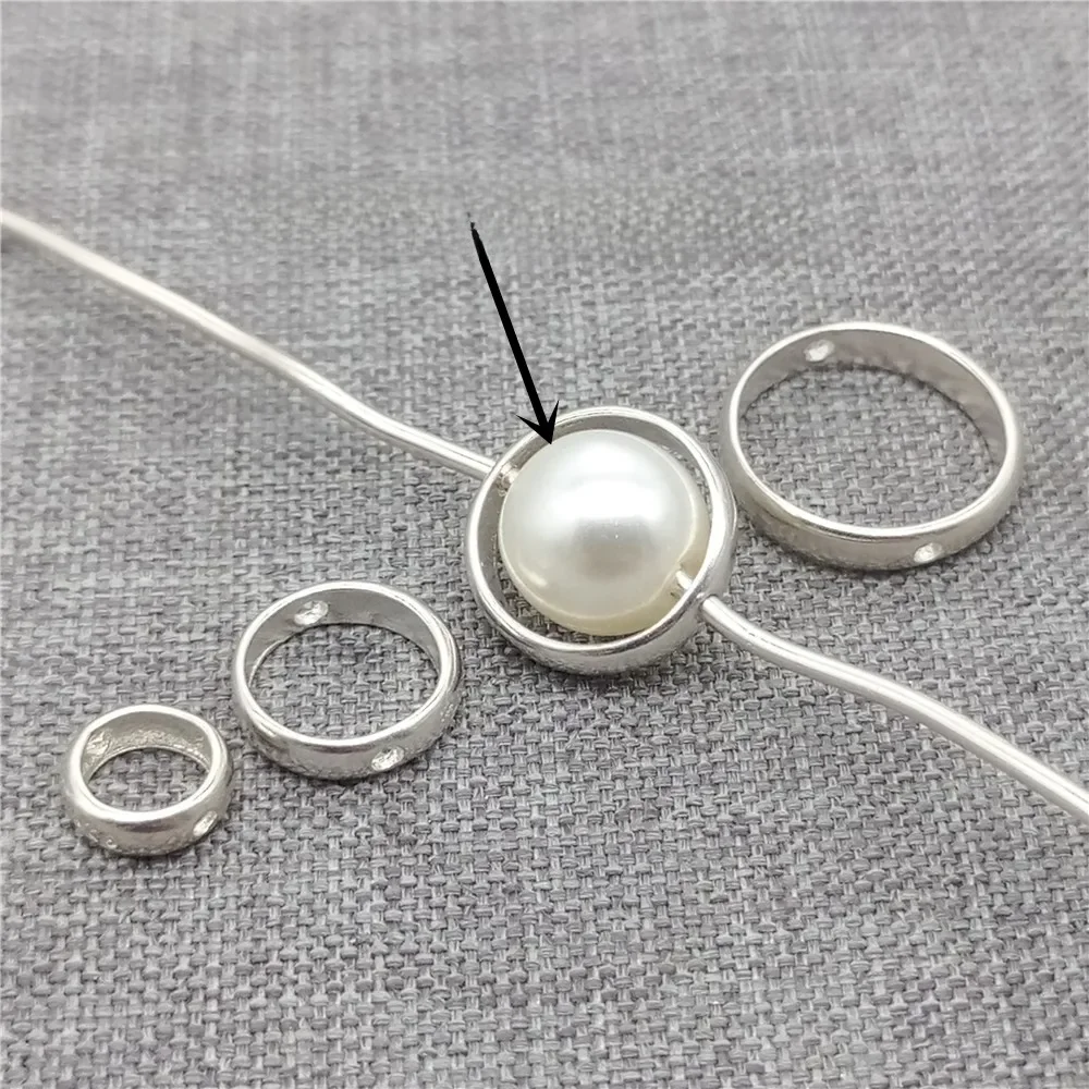 5 sztuk ramki na koraliki w kształcie prostego koła z srebra próby 925, pasujące do pereł o średnicy 4 mm, 6 mm, 8 mm, 10 mm — zdjęcie 2