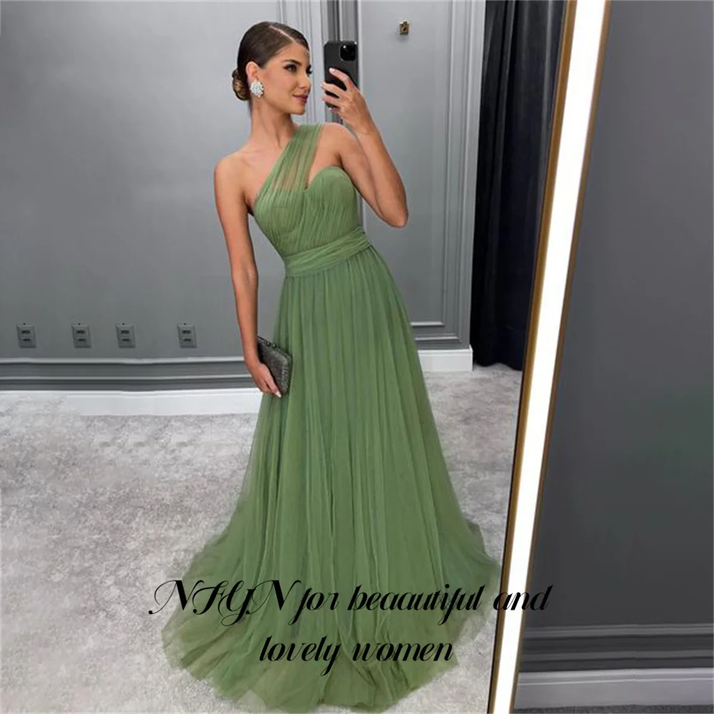 

NFYN One Shoulder Prom Gown Net Sage Green Wedding Evening Dress Evening Dress Woman Formal Dresses vestidos de noche Customized