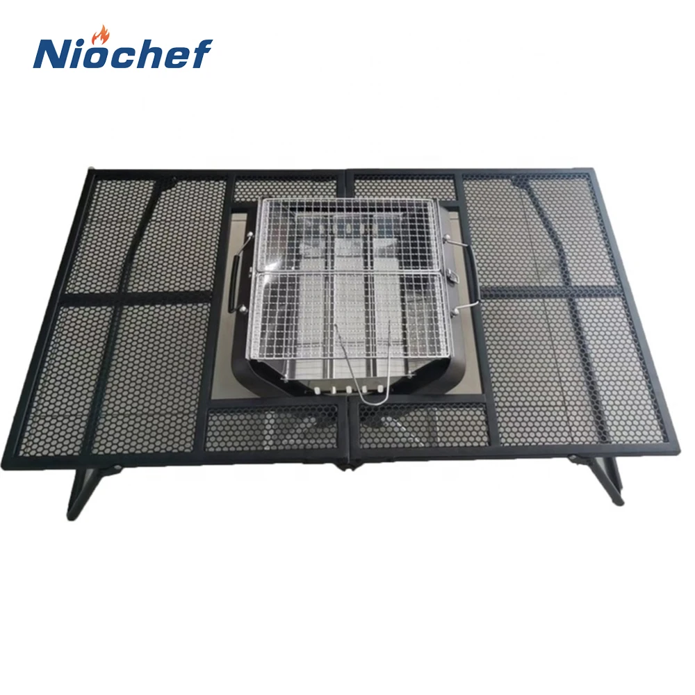 

Outdoor Folding BBQ Grill Tables Barbeque Table Iron BBQ Grill Tables Camping Picnic Ultralight Mini Table BBQ Charcoal Net Rack