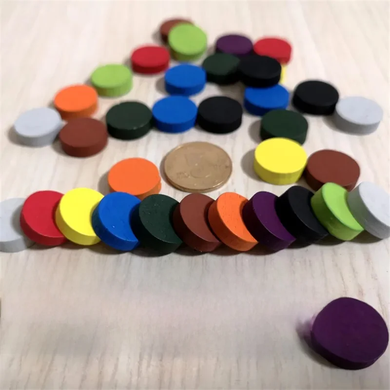 Pions en bois colorés pour jeu de société, jetons, accessoires, échecs, diamètre 15x5mm, 10 couleurs, 50 pièces