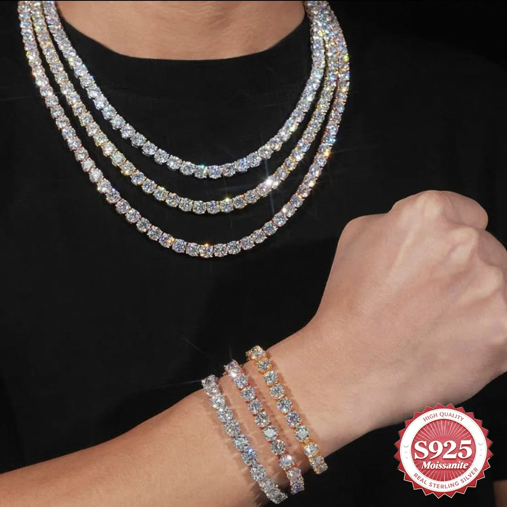 

Hiphop Synthetic Moissanite Tennis Bracelet S925 Sterling Silver Fashion Trend Bangle Engagement Party Jewelry Men Women Gifts