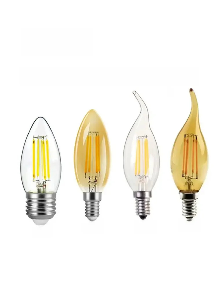 5PCS LED Edison Filament Candle Blubs Light Golden C35 C35L 2W 4W 6W Warm white Dimmable E14 E12 E27 220V 110V For Crystal Light