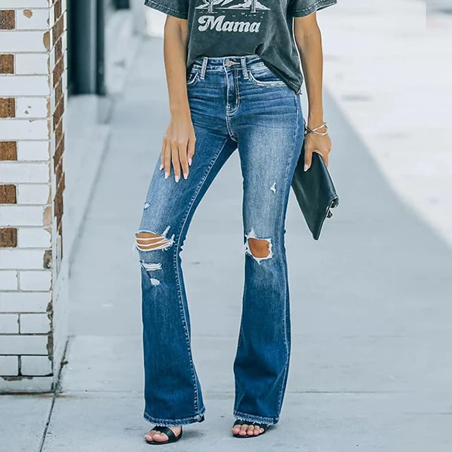 Women's Flare Bell Bottom Jeans High Waisted Wide Leg Bootcut Jeans Stretchy Denim Pants