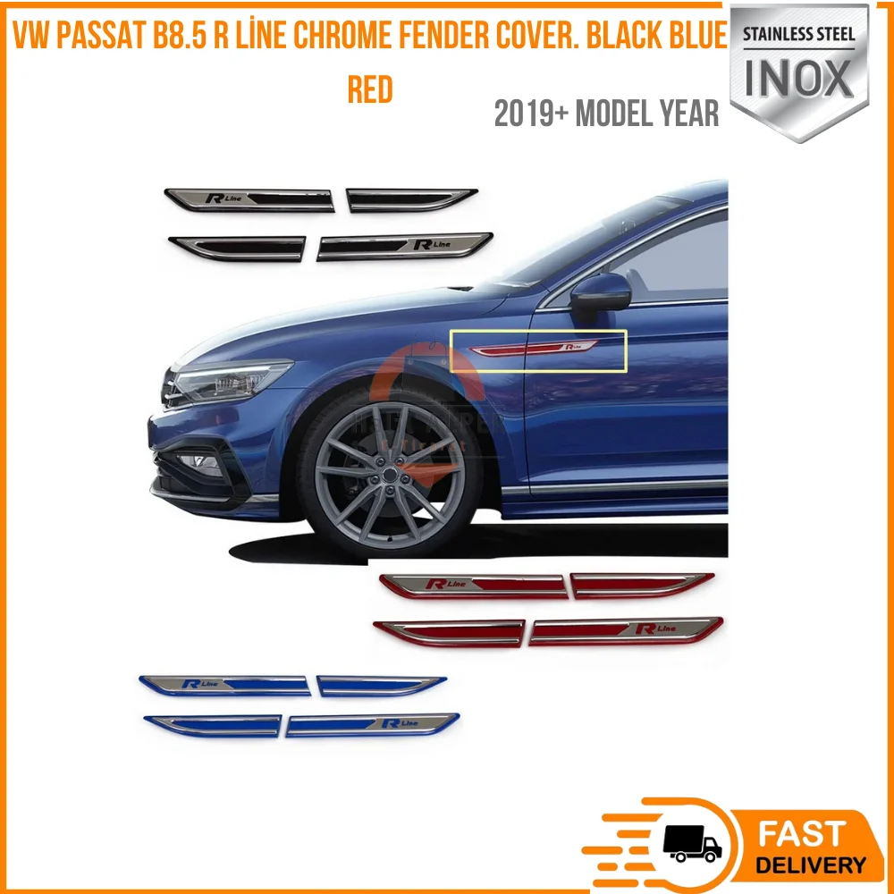 

For Volkswagen VW Passat B8.5 R line chrome fender cover. Black blue red. 2019 and up. Stainless steel. A grade.