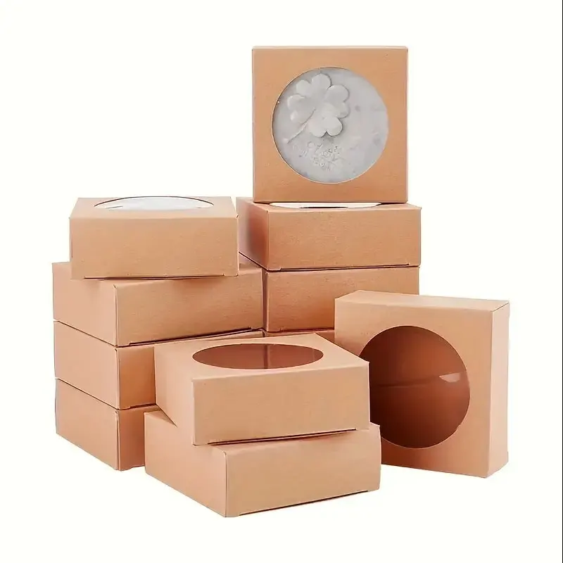 30/50pcs Kraft Paper Box With Clear Window Homemade Boxes,Presents Packaging Boxes For Cookies Packaging,Candy Box,Birthday Gift