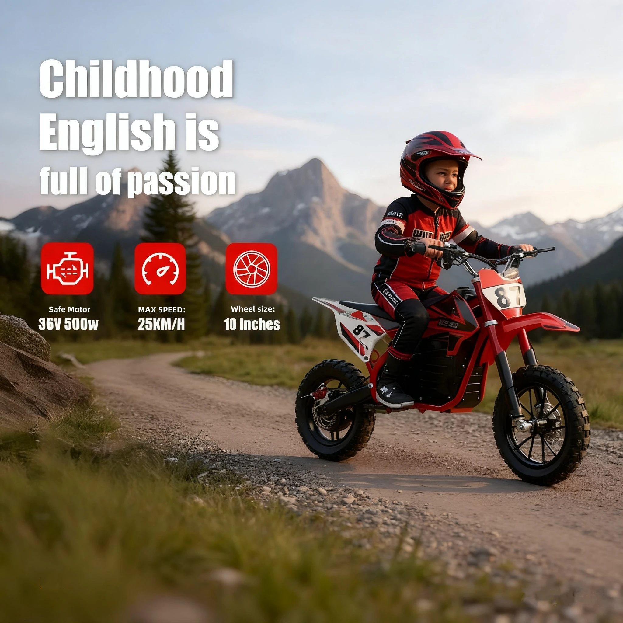 دراجة نارية كهربائية للطرق الوعرة مع نظام امتصاص صدمات هيدروليكي ، دراجة ترابية ، دراجة موتوكروس ، عجلات 10 بوصة ، 25 كيلو mph ، 36V ، W