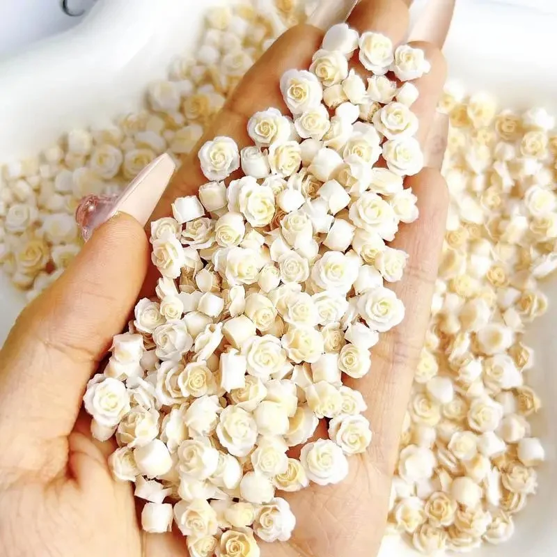 Décorations d'art d'ongle de série de fleurs beiges 3D, bourgeons de rose en résine Shoous, breloques pour le bricolage exécutif, presse sur N64.Accessrespiration