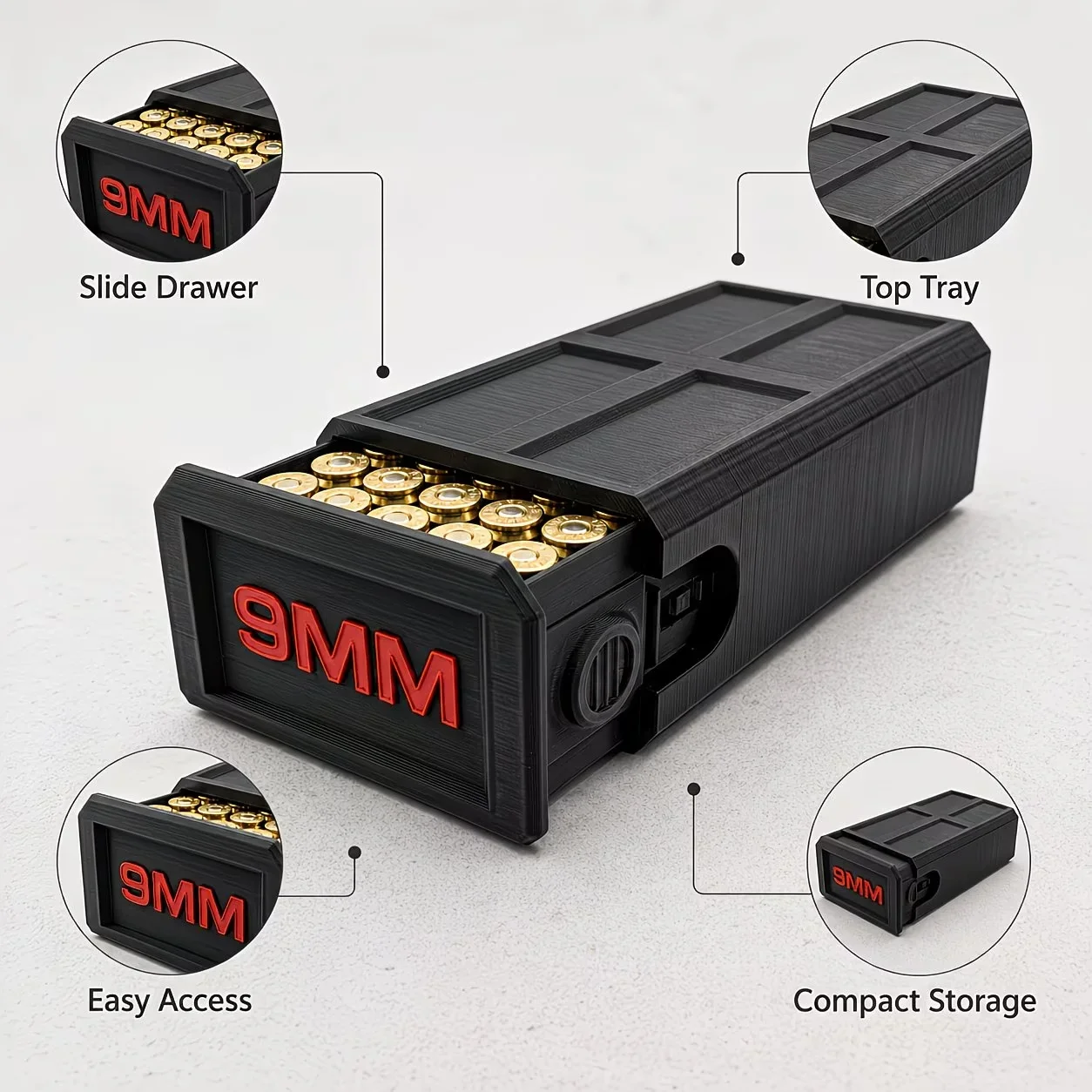 9Mm Pull-Out Ammunition Storage Box Tactical Style Desktop Bullet Organizer view 5