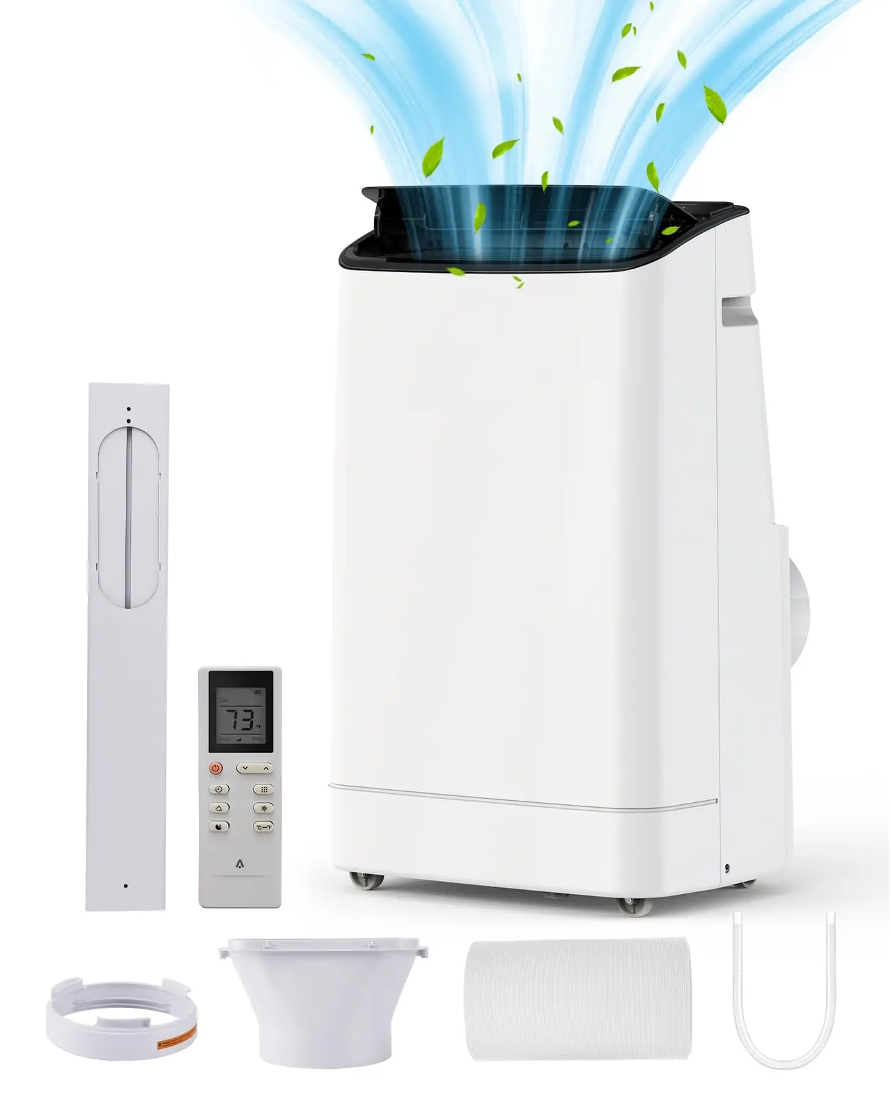 14000BTU Portable Air Conditioner, ABS White Mobile AC US Standard, 3 Functional Modes 20ft Remote Control Smart Panel Easy Installation