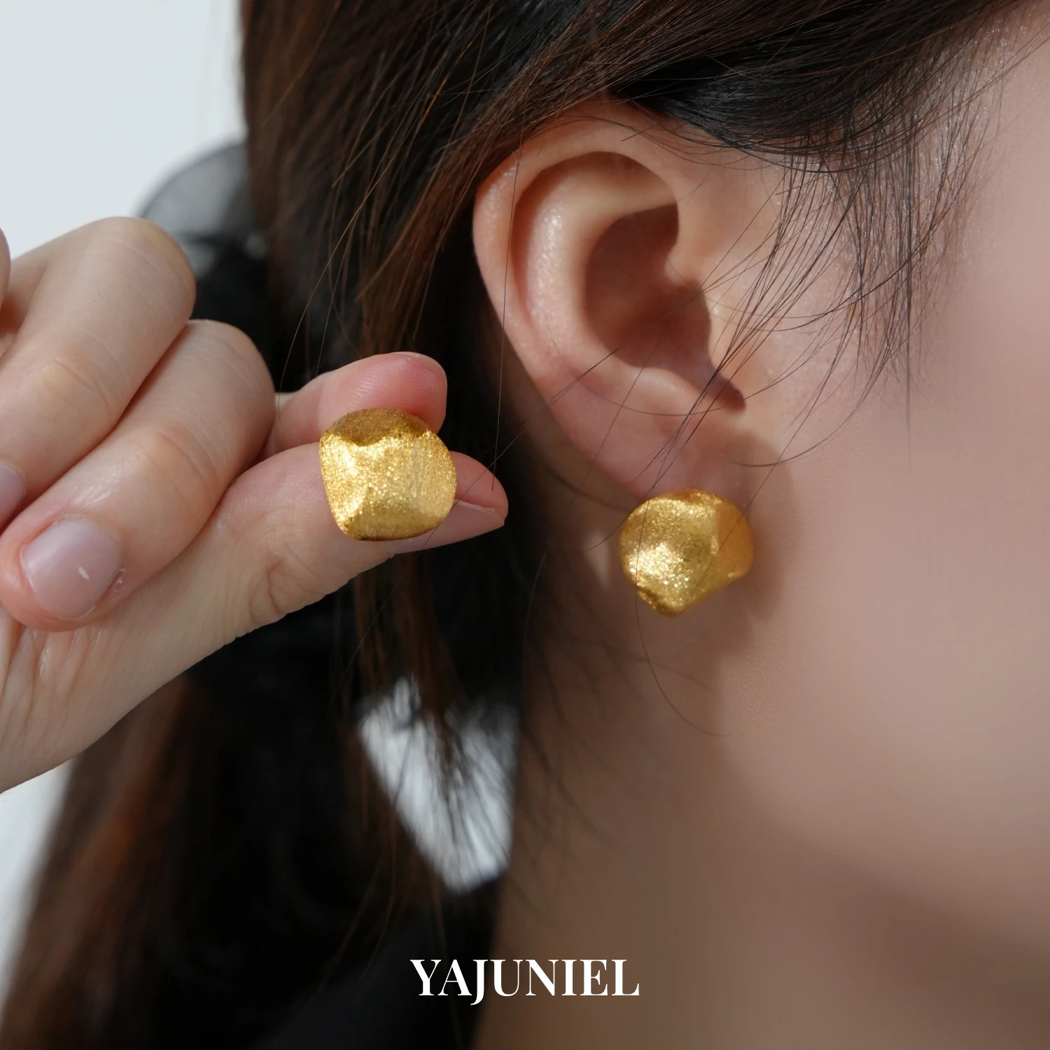 

YAJUNIEL Brushed Finish Irregular Stud Earrings for Women 24K Gold & White Gold Plated Hypoallergenic Textured Statement Earring
