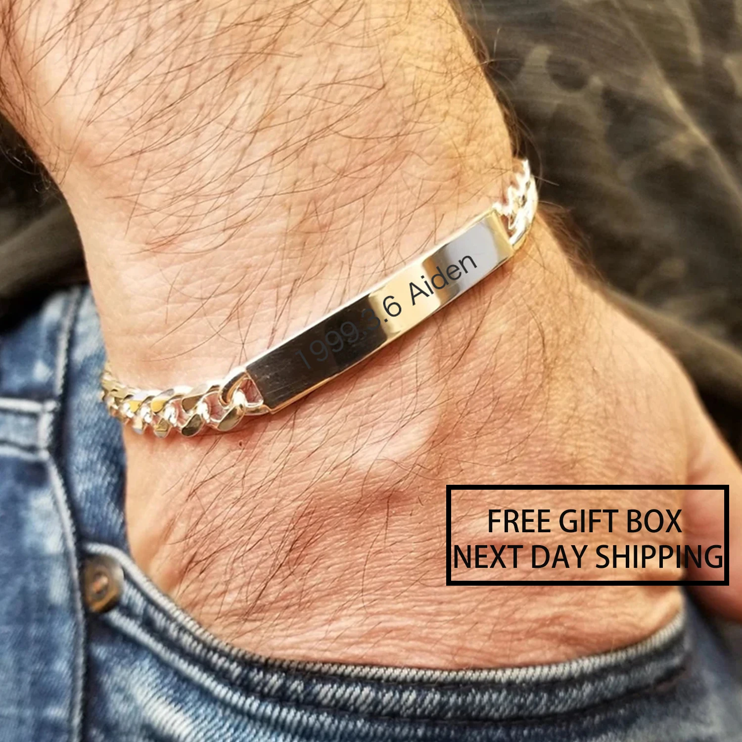 

Personalized Custom Men's Engrave Bracelet Stainless Steel Cuban Chain Charm Bracelet Any Name Bracelet Gift For Men Boyfriend