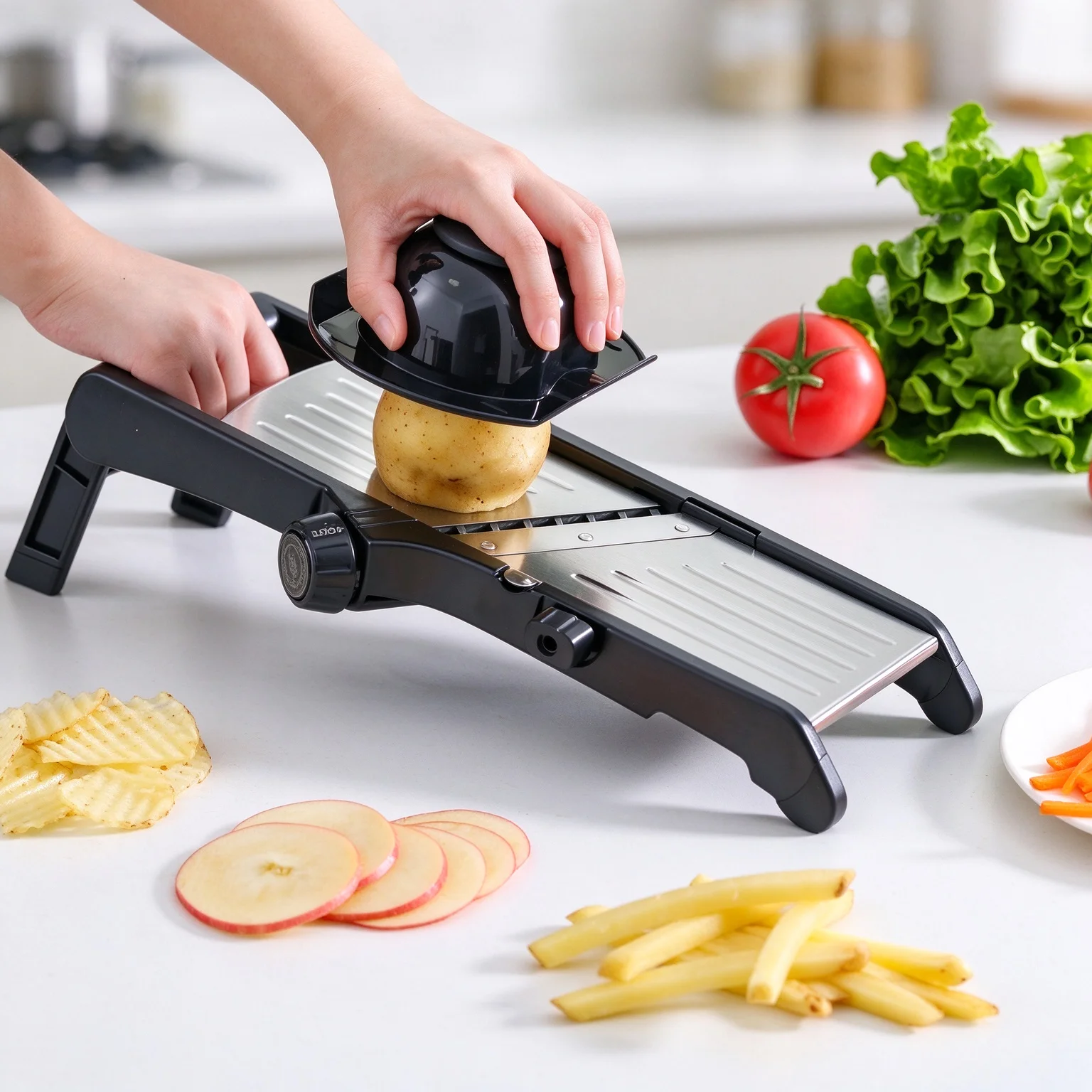 Multi-functional Stainless Steel Mandoline Slicer | 5 Replaceable Blades, Food Holder & Safe Hand Guard, Vegetable Fruit Cutter Chopper