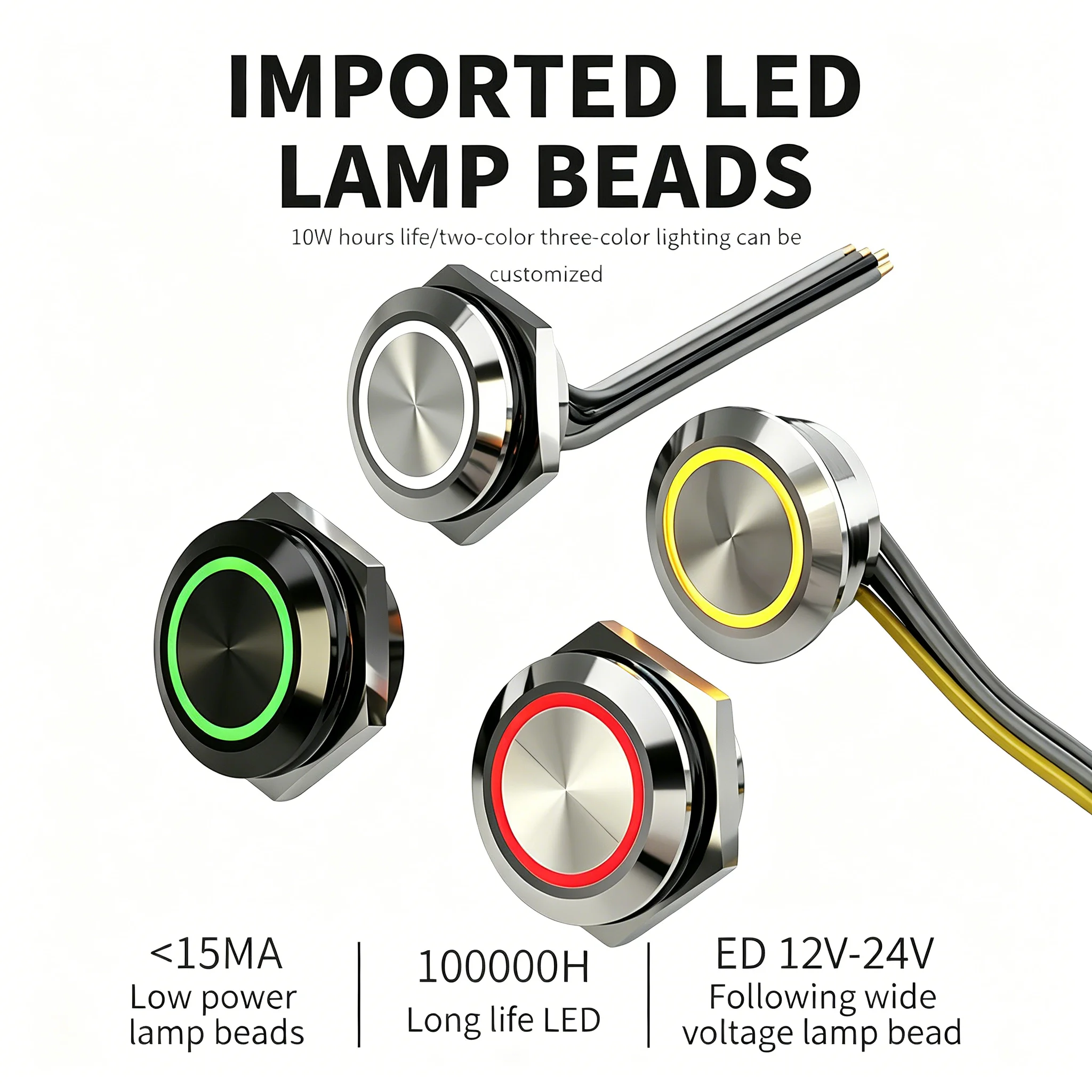 FILN Ultradünner Metall-LED-Schalter Wasserdichter Druckknopf mit Kabelbaum 12V 24V 110V 220V für Auto Marine Industrie
