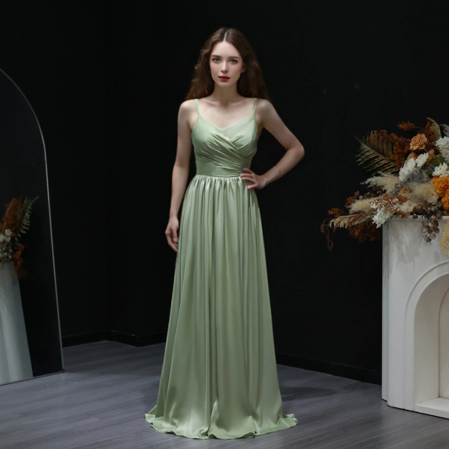 Sharon Said 2025 Elegante verde Sweetheart Spaghetti Strap Abito da damigella d'onore Guaina lunga Abiti da sposa da donna BS006 Personalizzato